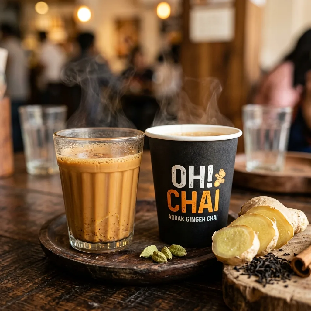 Adrak Chai in Cutting Glass & Paper Cup